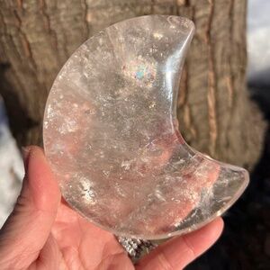 Clear (1) quartz moon with stand |  crystal